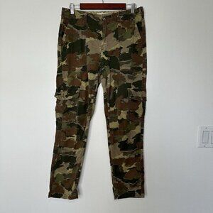 Anthropologie Camo Cargo Pants Size 29 Cotton Linen Blend Green Brown